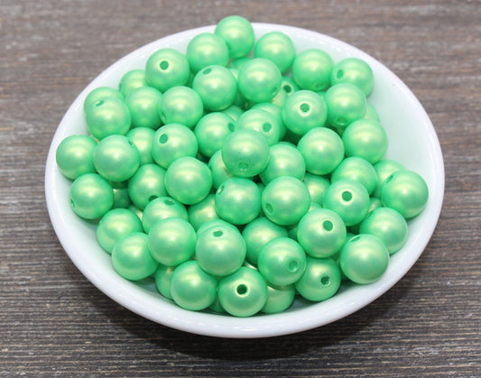 12mm Green Shimmer Gumball Beads, Round Acrylic Loose Beads, Bubblegum Beads, Chunky Beads, Round Plastic Beads #2672