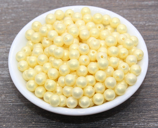 8mm Yellow Shimmer Gumball Beads, Round Acrylic Loose Beads, Bubblegum Beads, Chunky Beads, Smooth Round Plastic Beads #2673