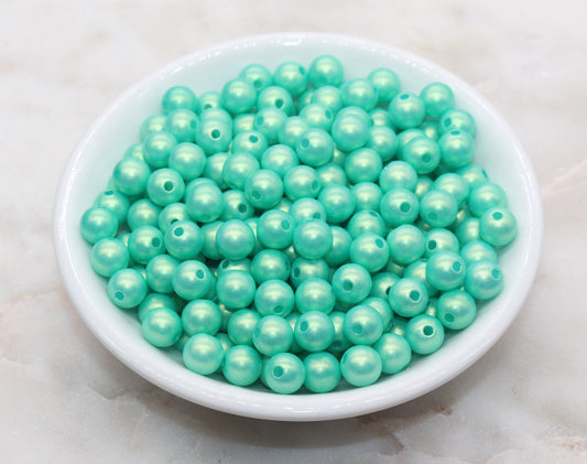 8mm Green Shimmer Gumball Beads, Round Acrylic Loose Beads, Bubblegum Beads, Chunky Beads, Smooth Round Plastic Beads #2682