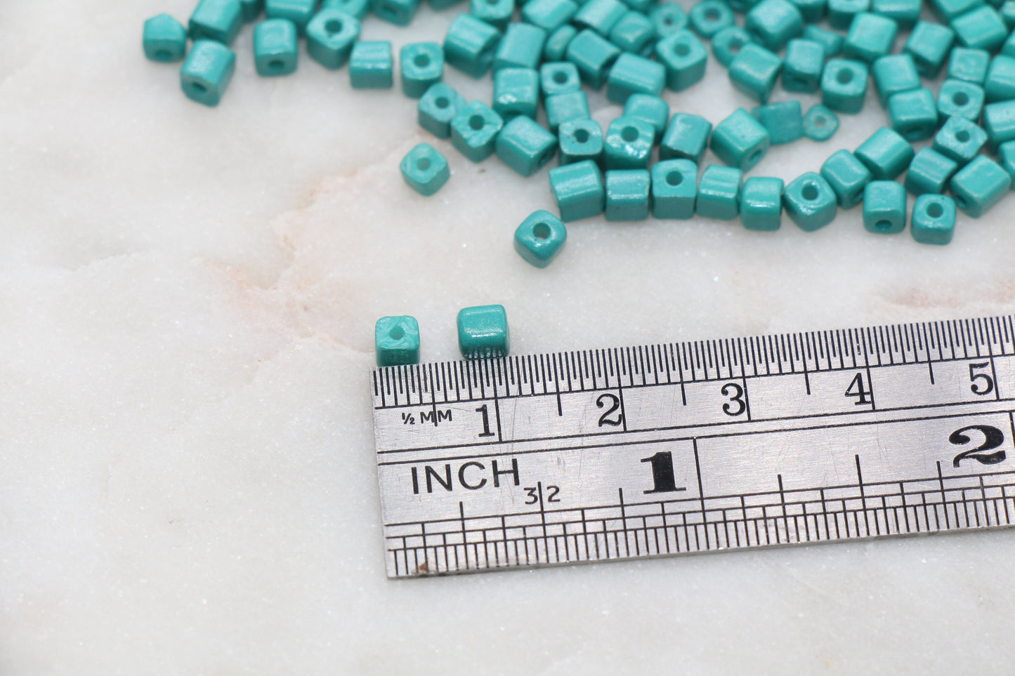 Square Glass Seed Beads, 4mm Cube Glass Beads, Turquoise Green Square Seed Beads, Opaque Beads, Beading Supplies #1244