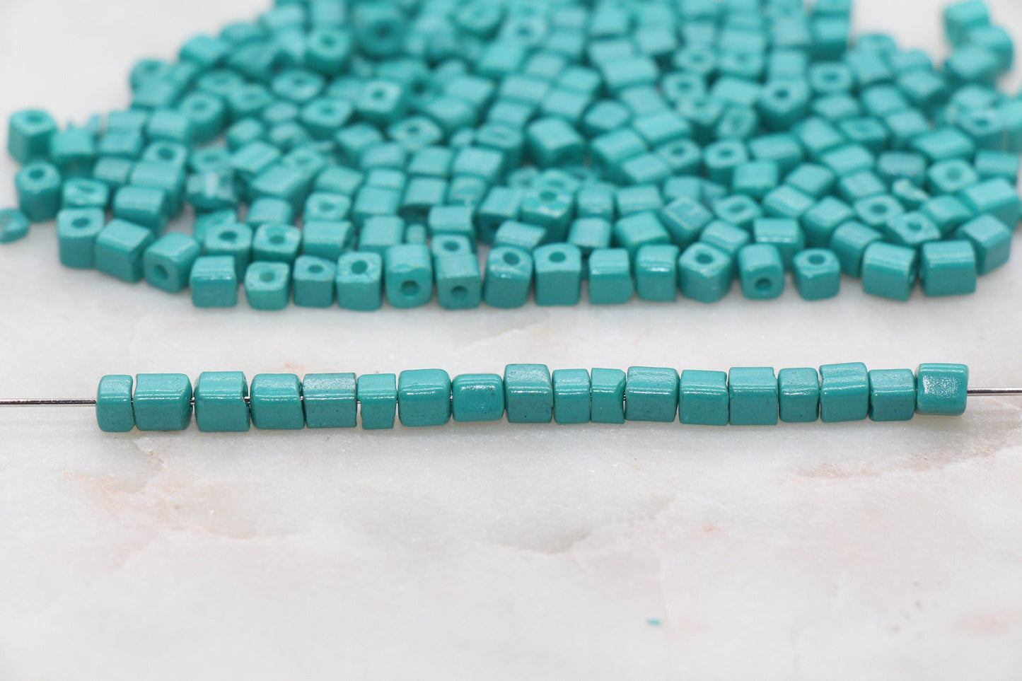 Square Glass Seed Beads, 4mm Cube Glass Beads, Turquoise Green Square Seed Beads, Opaque Beads, Beading Supplies #1244