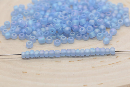 Matte Iridescent Glass Seed Beads, 4mm 6/0 Glass Round Seed Beads, Matte Blue AB Seed Beads, Rocailles Beads, Beading Supplies #1180