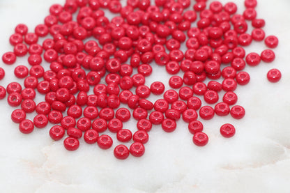 Glass Seed Beads, 4mm 6/0 Glass Round Seed Beads, Red Opaque Seed Beads, Rocailles Beads, Beading Supplies #1097