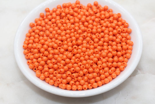 4mm Orange Round Beads, Acrylic Gumball Beads, Round Spacer Beads, Bubblegum Beads, Plastic Round Smooth Bead #989