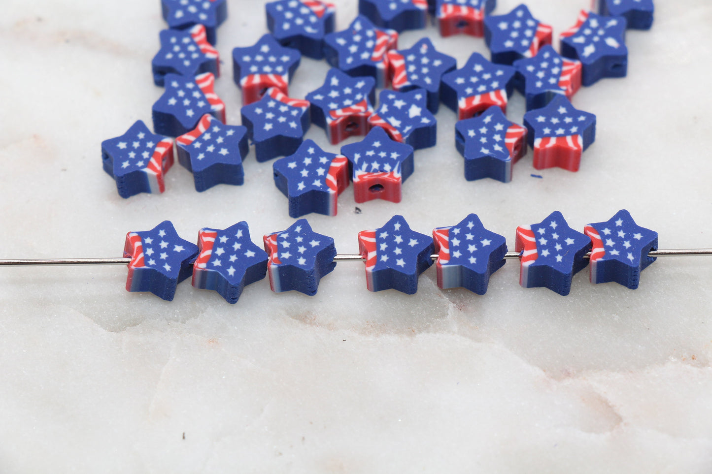 Patriotic American Flag Clay Beads, United States Flag Polymer Clay Beads, US Flag Beads, Star Shape Clay Beads, Jewelry Beads #319