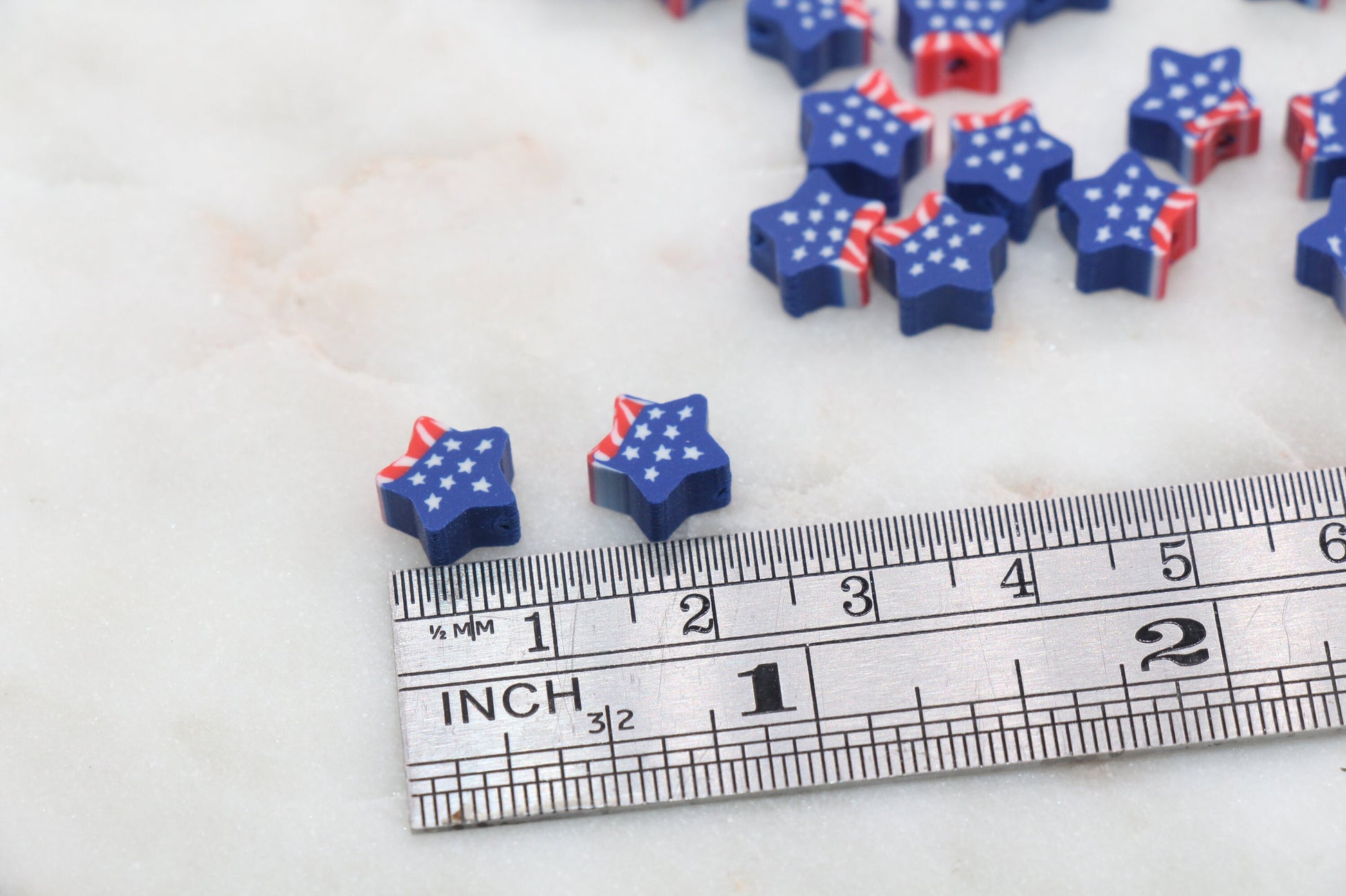 Patriotic American Flag Clay Beads, United States Flag Polymer Clay Beads, US Flag Beads, Star Shape Clay Beads, Jewelry Beads #319