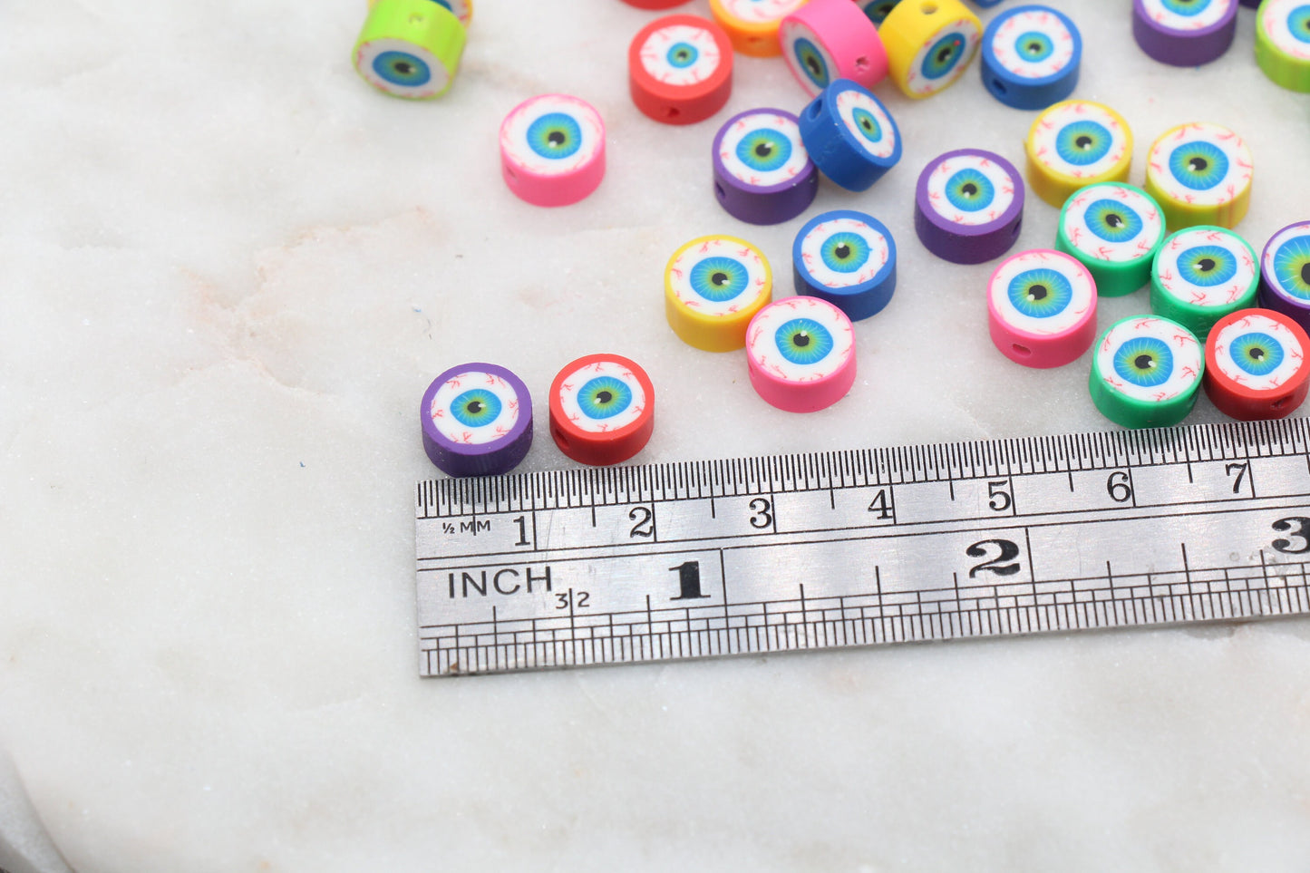 Eye Ball Polymer Clay Beads, Multicolored Evil Eye Fimo Cane Beads, Assorted Evil Eye Beads, Rainbow Evil Eye Slice Beads #321