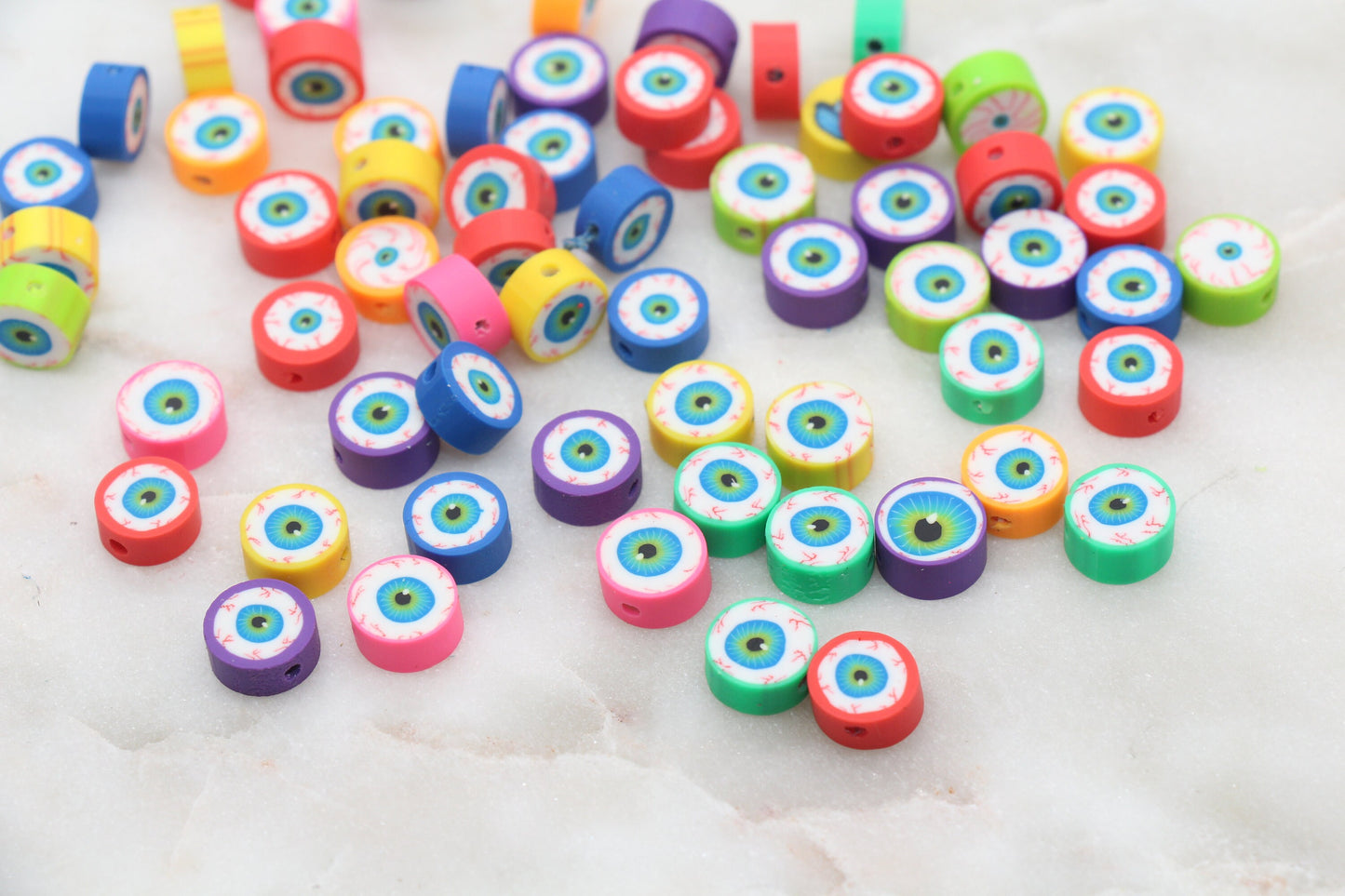 Eye Ball Polymer Clay Beads, Multicolored Evil Eye Fimo Cane Beads, Assorted Evil Eye Beads, Rainbow Evil Eye Slice Beads #321