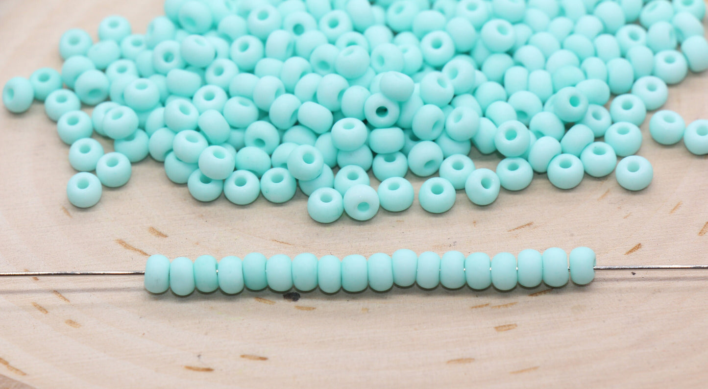 Matte Glass Seed Beads, 4mm 6/0 Glass Round Seed Beads, Robins Blue Seed Beads, Frosted Blue Rocailles Beads, Beading Supplies #346