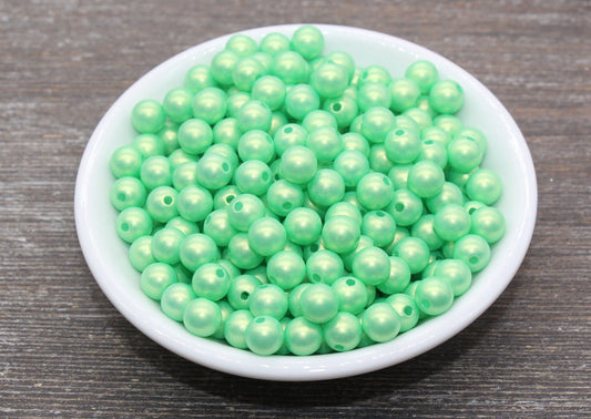 8mm Green Shimmer Gumball Beads, Round Acrylic Loose Beads, Bubblegum Beads, Chunky Beads, Smooth Round Plastic Beads #2670