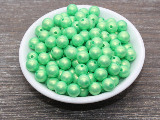 10mm Green Shimmer Gumball Beads, Round Acrylic Loose Beads, Bubblegum Beads, Chunky Beads, Gumball Beads, Smooth Plastic Beads #2671