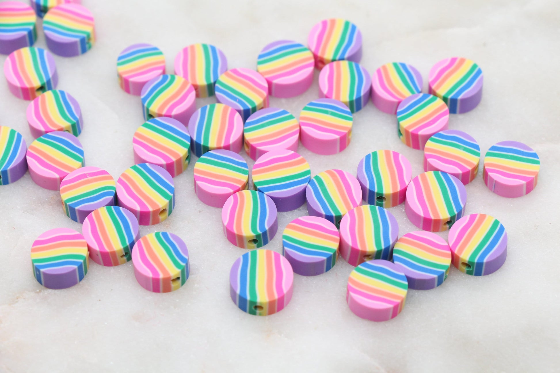 Rainbow Round Shape Polymer Clay Beads, Round Clay Round Beads, Loose Beads, Jewelry Beads, Beads for Bracelet #333