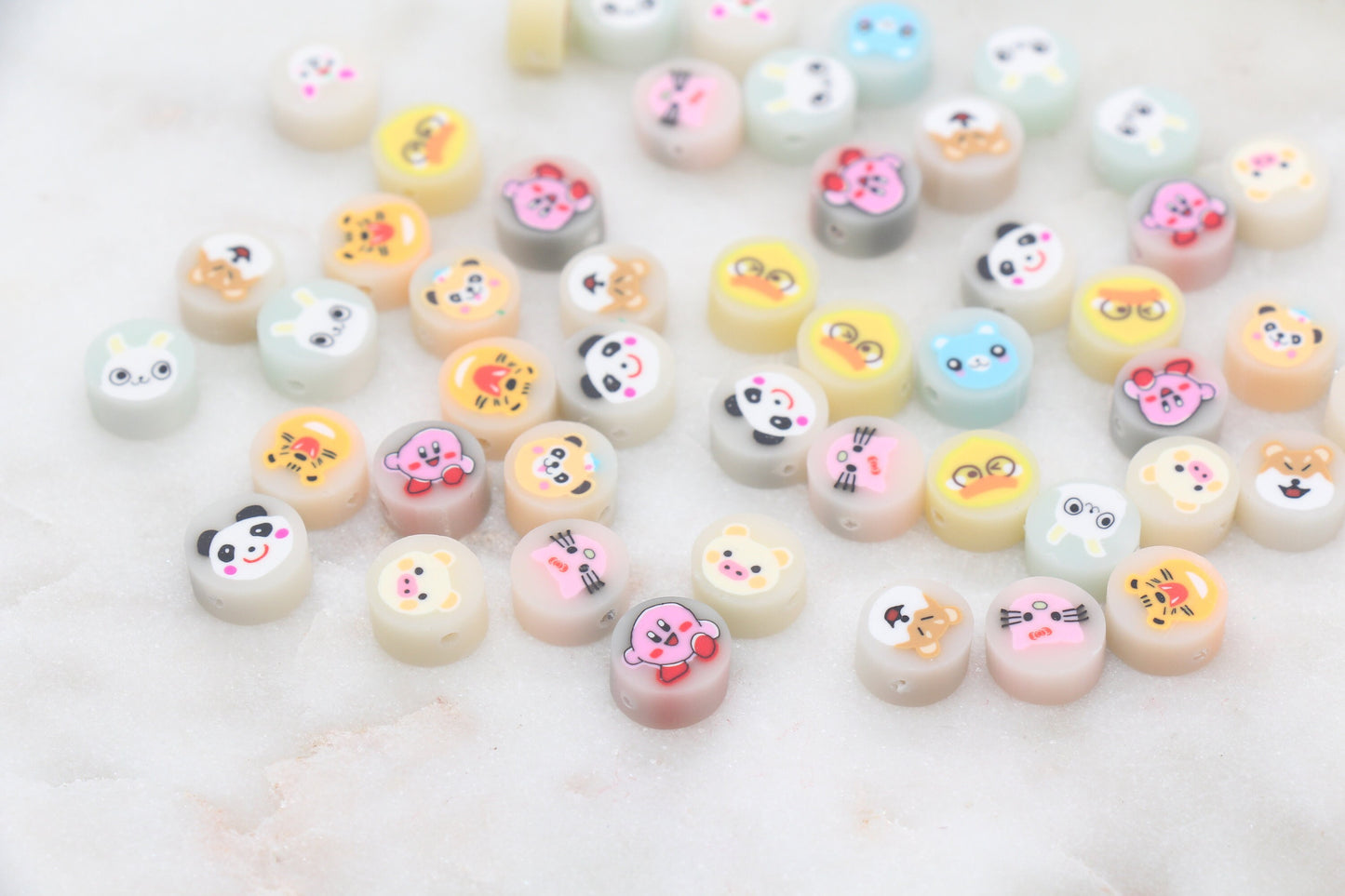 Assorted Kawaii Animal Polymer Clay Beads, Frog, Panda, Duck, Bunny, Tiger, Bear Beads, Jewelry Beads #334