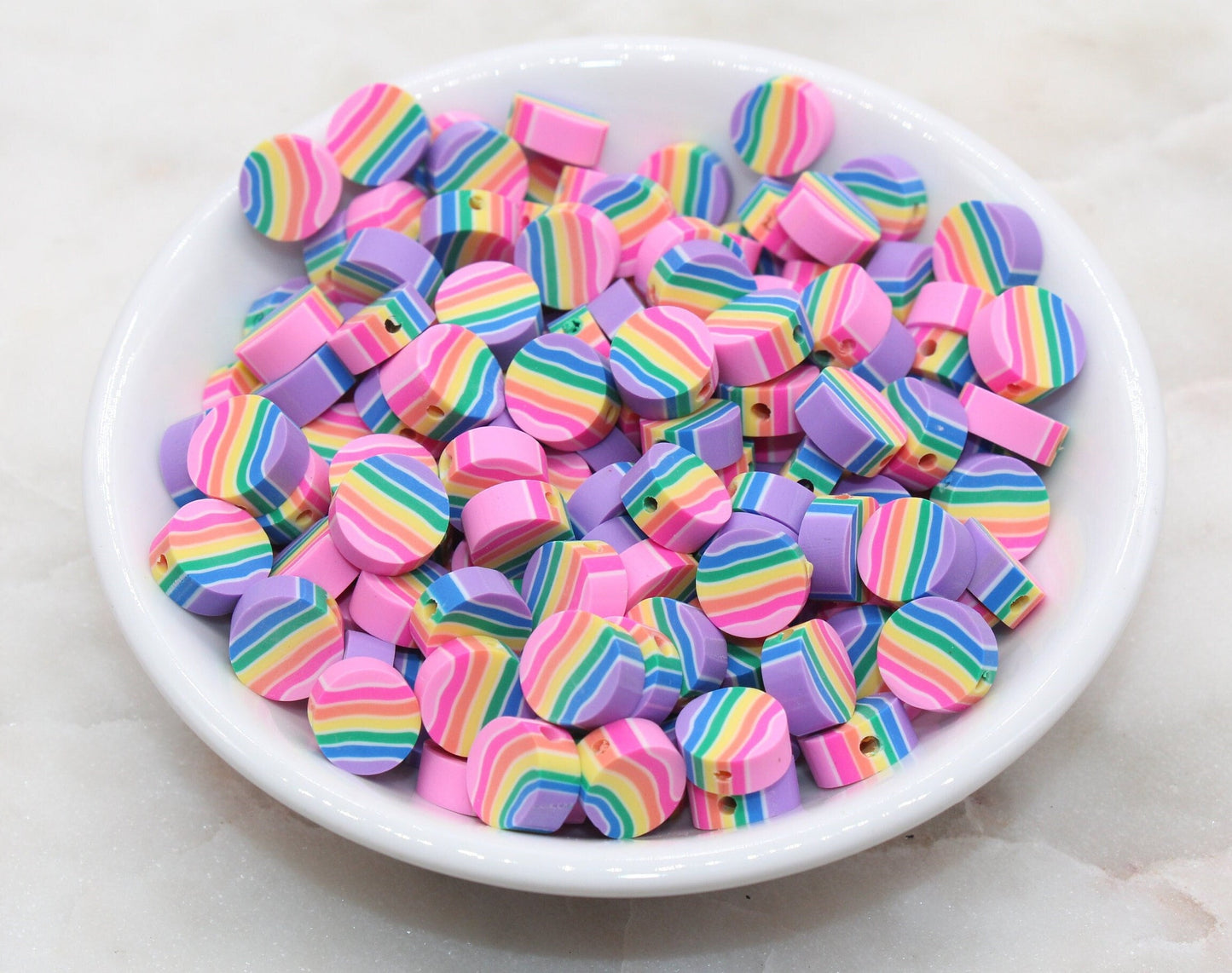 Rainbow Round Shape Polymer Clay Beads, Round Clay Round Beads, Loose Beads, Jewelry Beads, Beads for Bracelet #333