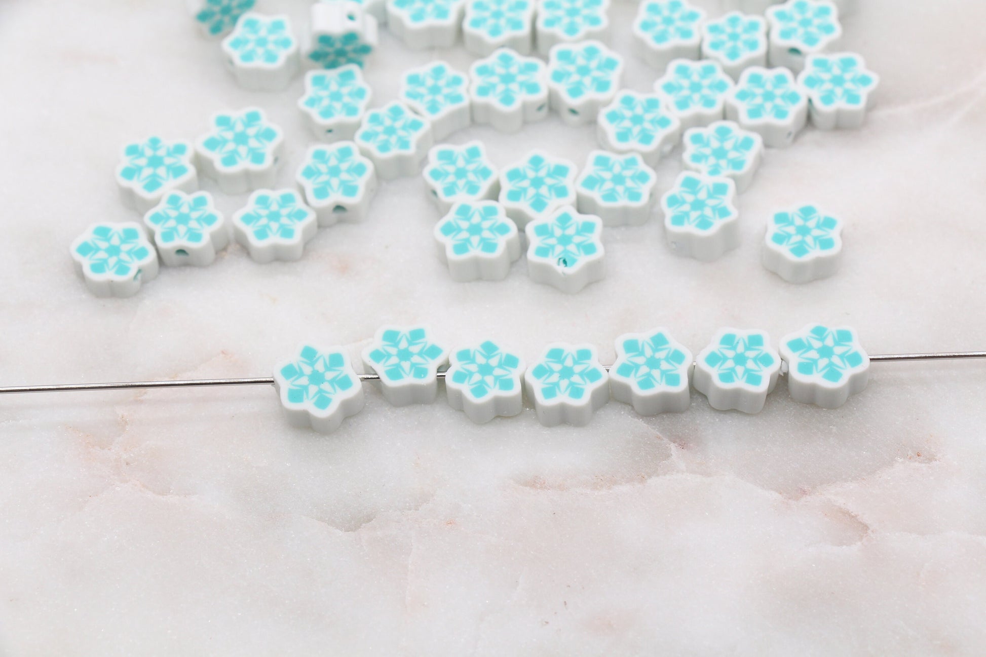 Snowflake Polymer Clay Beads, Snow Shape Clay Beads, Winter Themed Clay Beads, Jewelry Beads #335