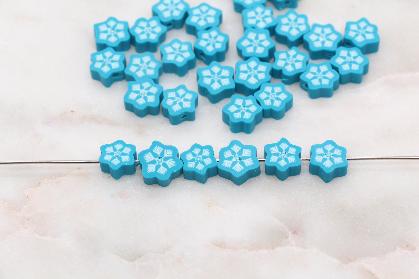 Blue Snowflake Polymer Clay Beads, Snow Shape Clay Beads, Winter Themed Clay Beads, Jewelry Beads #339