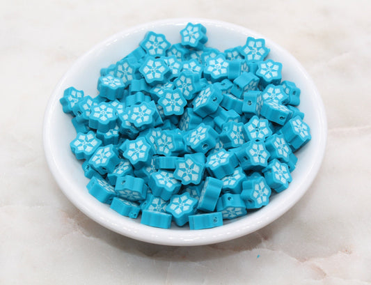 Blue Snowflake Polymer Clay Beads, Snow Shape Clay Beads, Winter Themed Clay Beads, Jewelry Beads #339