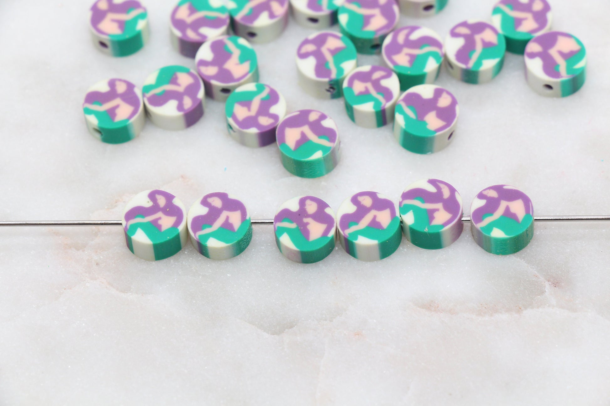 Mermaid Polymer Clay Beads, Mermaid Cane Beads, Sea Life Themed Beads, Jewelry Beads, Beads for Bracelet #341