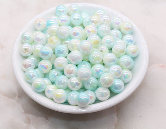 10mm Green Ombre Round Beads, Acrylic Gumball Bead, Iridescent Round Beads, Bubblegum Beads, Plastic Round Bead, Jewelry Beads #2716