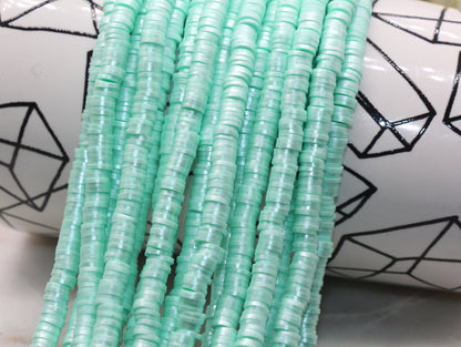 6mm Shimmer Aquamarine Color Polymer Clay Disc Beads, Aquamarine Heishi Beads, African Disc Beads, Vinyl Heishi, 16 inch Strand #421