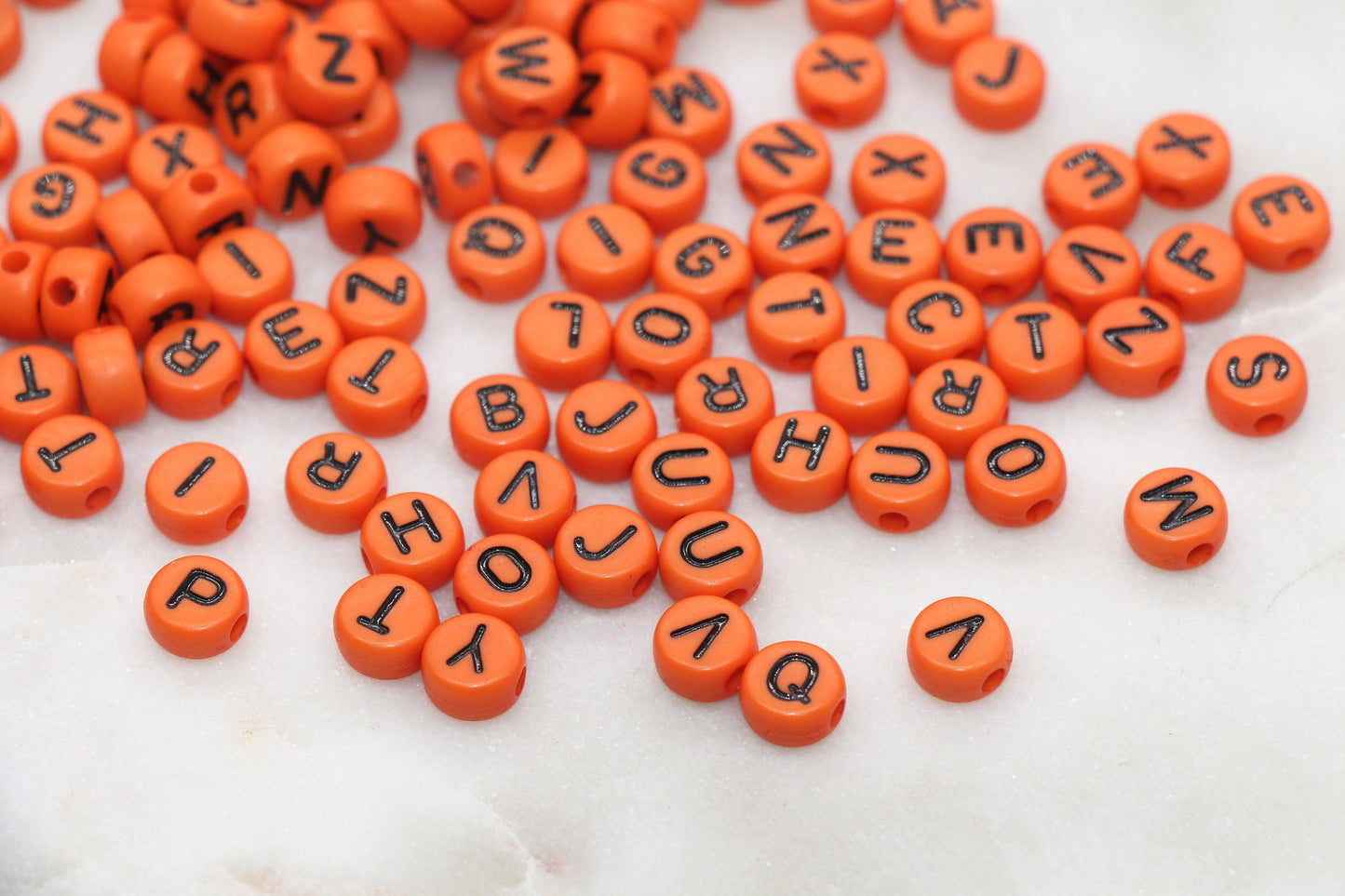 Orange Alphabet Letter Beads, Acrylic Orange and Black Letters Beads, Round Acrylic Beads, ABC Letter Beads, Name Beads 7mm #44