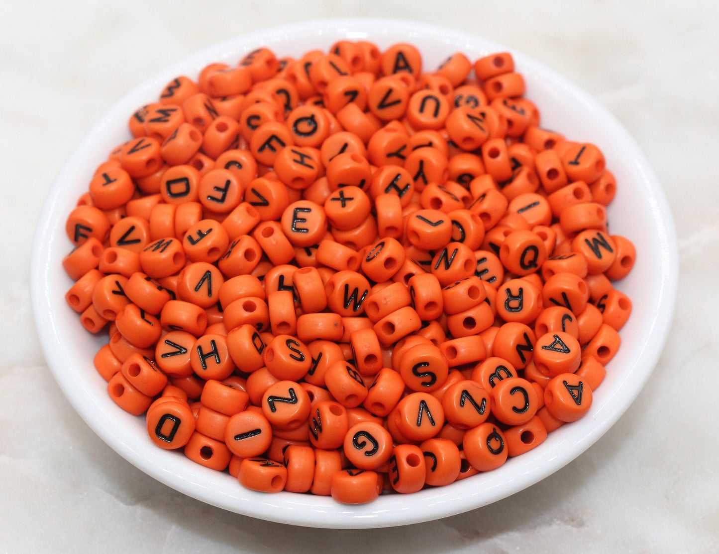 Orange Alphabet Letter Beads, Acrylic Orange and Black Letters Beads, Round Acrylic Beads, ABC Letter Beads, Name Beads 7mm #44