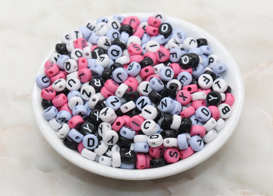 Assort Alphabet Letter Beads, Mix Acrylic Beads with Black Letters, Multicolor Round Acrylic Beads, ABC Letter Beads, Name Beads 7mm #345