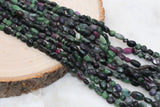 Ruby in Zoisite Beads, Green and Black Gemstone Nugget Beads, Loose Beads, Pebble Nugget Beads, Size 6mm - 8mm #48