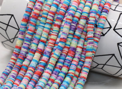 6mm Multicolored Speckled Heishi Beads, Rainbow Speckled Polymer Clay Disc Beads, African Disc Beads, Vinyl Heishi, 16 inch Strand #130