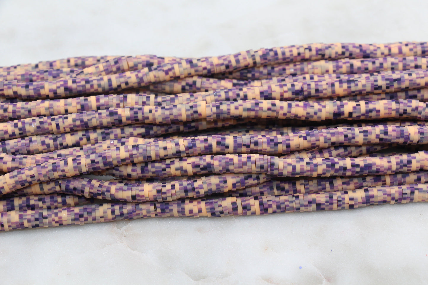 6mm Purple Speckled Heishi Beads, Speckled Polymer Clay Disc Beads, African Disc Beads, Vinyl Heishi, 16 inch Strand #298