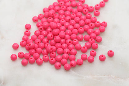 6mm Ruby Pink Gumball Beads, Round Acrylic Loose Beads, Bubblegum Beads, Chunky Beads, Smooth Plastic Round Beads #2729