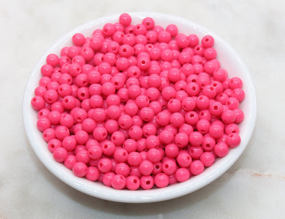 6mm Ruby Pink Gumball Beads, Round Acrylic Loose Beads, Bubblegum Beads, Chunky Beads, Smooth Plastic Round Beads #2729