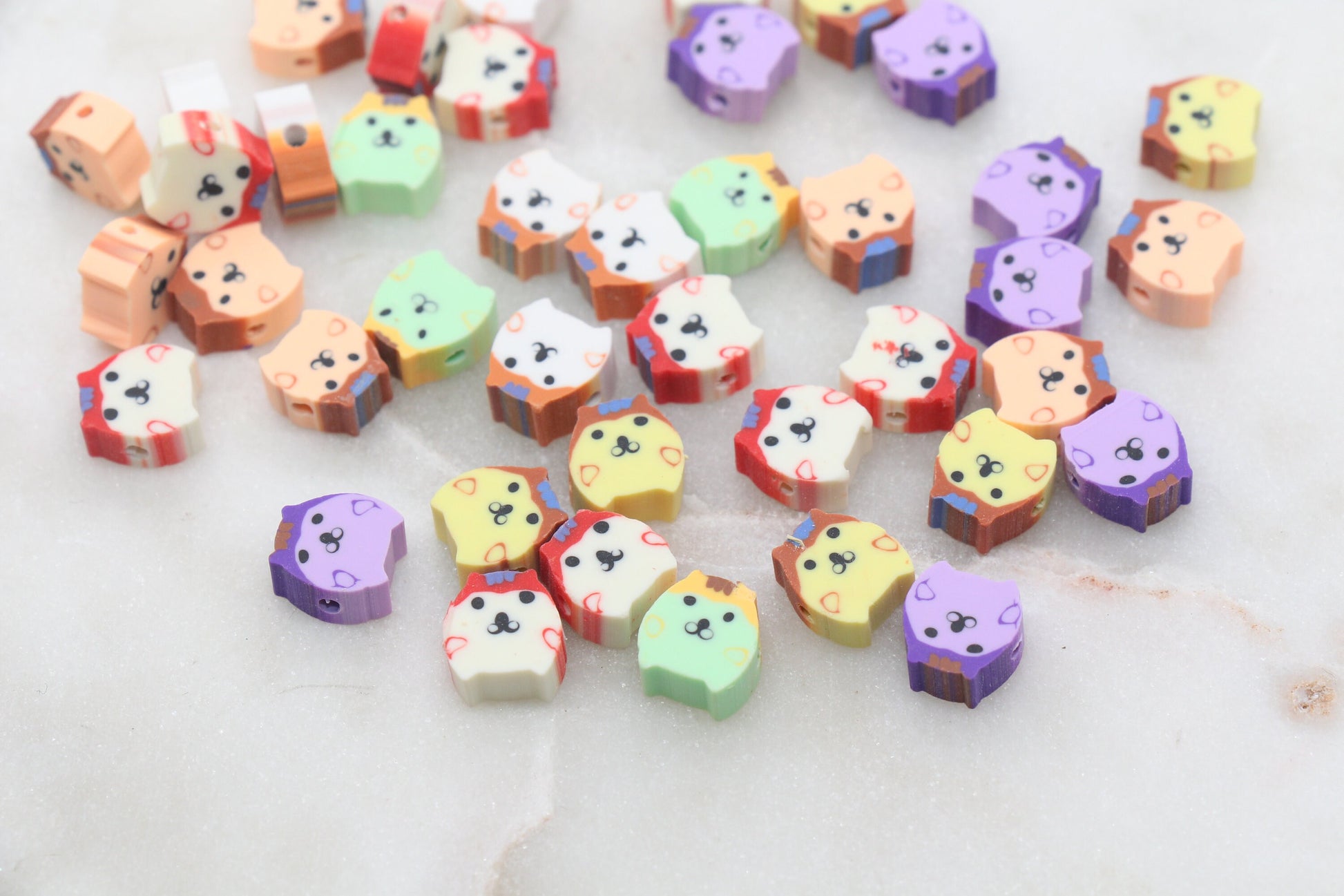 Kawaii Puppy Polymer Clay Beads, Dog Clay Beads, Puppy Clay Round Loose Beads, Jewelry Beads, Bead for Bracelet #344