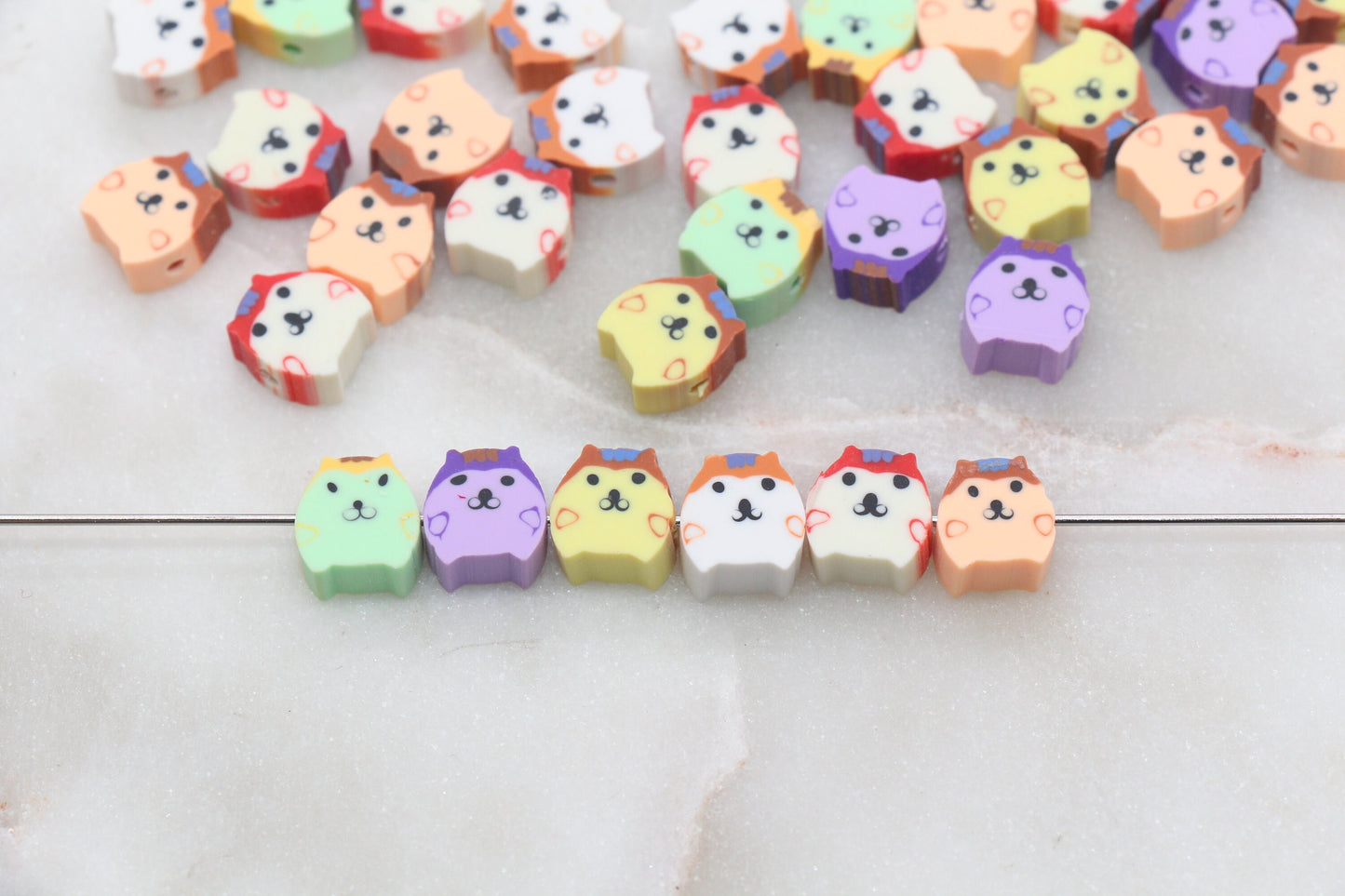 Kawaii Puppy Polymer Clay Beads, Dog Clay Beads, Puppy Clay Round Loose Beads, Jewelry Beads, Bead for Bracelet #344