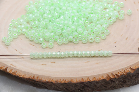 Round Creamy Glass Seed Beads, 4mm 6/0 Glass Round Seed Beads, Creamy Mint Green Seed Beads, Glossy Rocailles Beads, Beading Supplies #2731