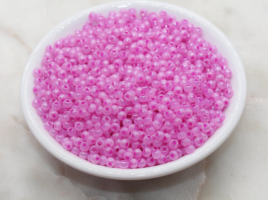 Round Creamy Glass Seed Beads, 4mm 6/0 Glass Round Seed Beads, Creamy Hot Pink Seed Beads, Glossy Rocailles Beads, Beading Supplies #2732