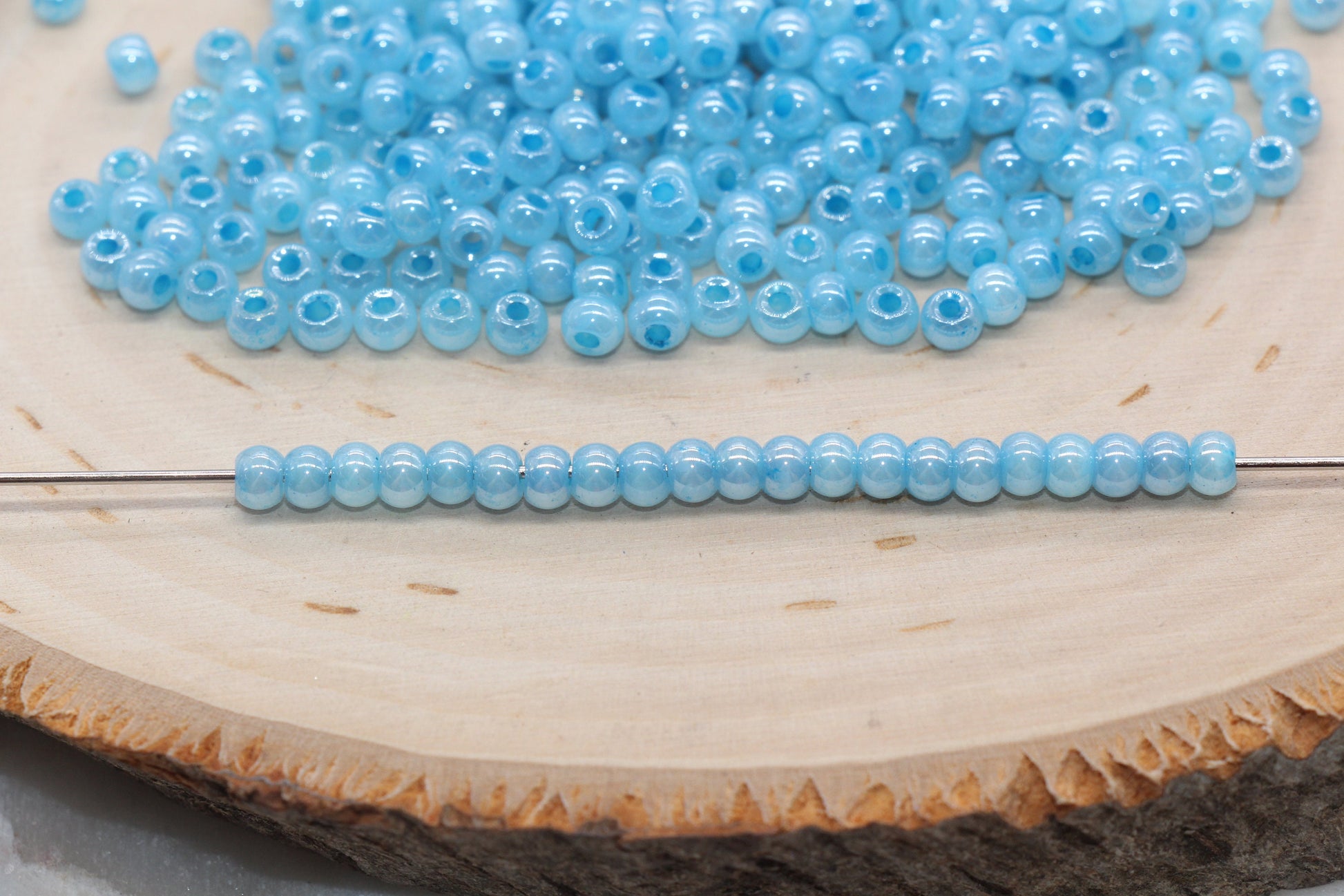 Round Creamy Glass Seed Beads, 4mm 6/0 Glass Round Seed Beads, Creamy Blue Seed Beads, Glossy Rocailles Beads, Beading Supplies #2735