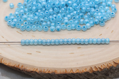 Round Creamy Glass Seed Beads, 4mm 6/0 Glass Round Seed Beads, Creamy Blue Seed Beads, Glossy Rocailles Beads, Beading Supplies #2735