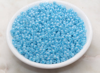 Round Creamy Glass Seed Beads, 4mm 6/0 Glass Round Seed Beads, Creamy Blue Seed Beads, Glossy Rocailles Beads, Beading Supplies #2735