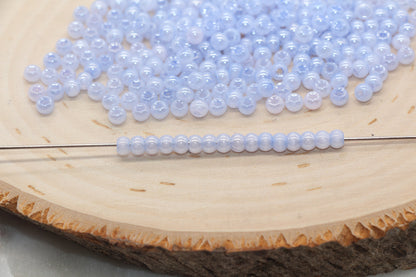 Round Creamy Glass Seed Beads, 4mm 6/0 Glass Round Seed Beads, Creamy Dusk Blue Seed Beads, Glossy Rocailles Beads, Beading Supplies #2738