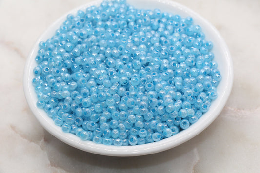 Round Creamy Glass Seed Beads, 4mm 6/0 Glass Round Seed Beads, Creamy Blue Seed Beads, Glossy Rocailles Beads, Beading Supplies #2744