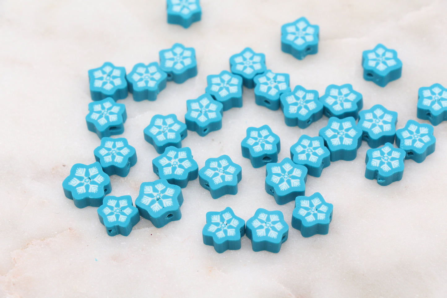 Blue Snowflake Polymer Clay Beads, Snow Shape Clay Beads, Winter Themed Clay Beads, Jewelry Beads #339