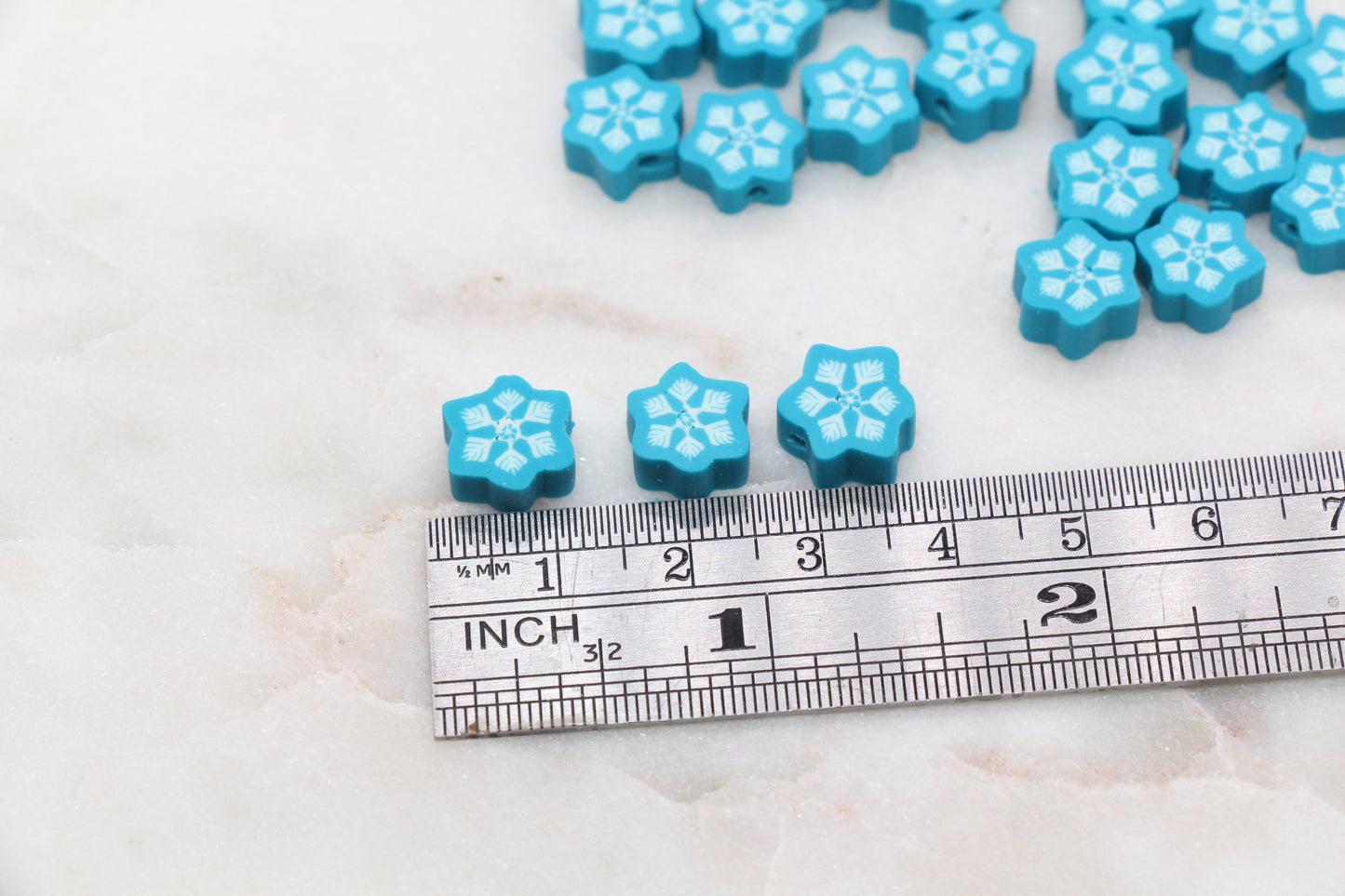 Blue Snowflake Polymer Clay Beads, Snow Shape Clay Beads, Winter Themed Clay Beads, Jewelry Beads #339