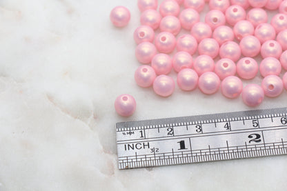 8mm Pink Shimmer Gumball Beads, Round Acrylic Loose Beads, Bubblegum Beads, Chunky Beads, Smooth Round Plastic Beads #2689