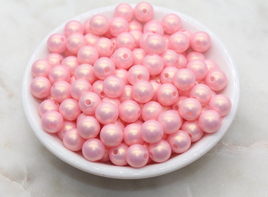 10mm Pink Shimmer Gumball Beads, Round Acrylic Loose Beads, Bubblegum Beads, Chunky Beads, Gumball Beads, Smooth Plastic Beads #2690