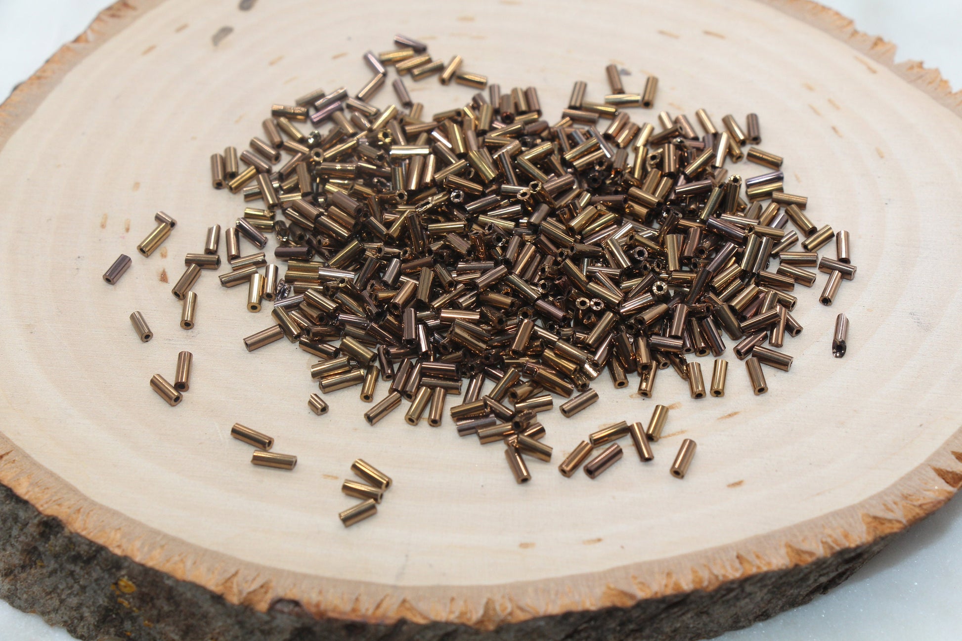 Tube Shape Glass Seed Beads, Metallic Dark Copper Tube Bugle Beads, Size 4mm Beading Supplies #2756