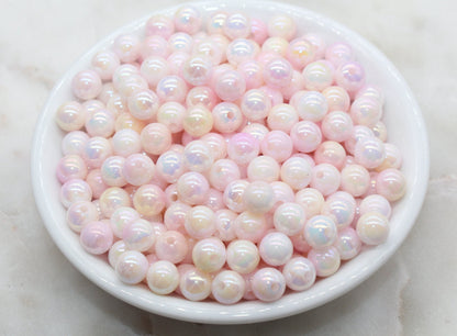 8mm Peach and Pink Ombre Round Beads, Acrylic Gumball Bead, Iridescent Round Beads, Bubblegum Beads, Plastic Round Bead, Jewelry Beads #2703