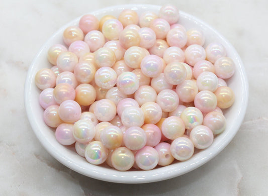 10mm Peach and Pink Ombre Round Beads, Acrylic Gumball Bead, Iridescent Round Beads, Bubblegum Beads, Plastic Round Bead, Jewelry Beads#2704