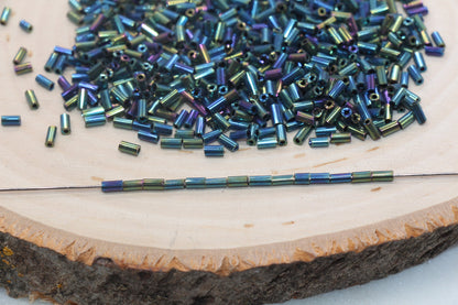 Tube Shape Glass Seed Beads, Metallic Tube Bugle Beads, Size 4mm Beading Supplies #2759