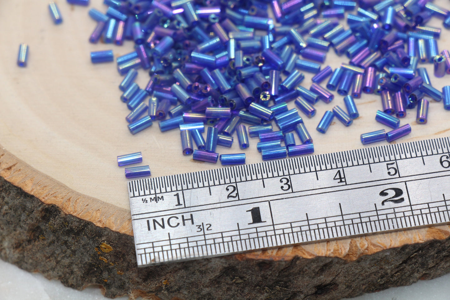 Tube Shape Glass Seed Beads, Blue AB Tube Bugle Beads, Iridescent Tube Glass Beads, Size 4mm Beading Supplies #2764